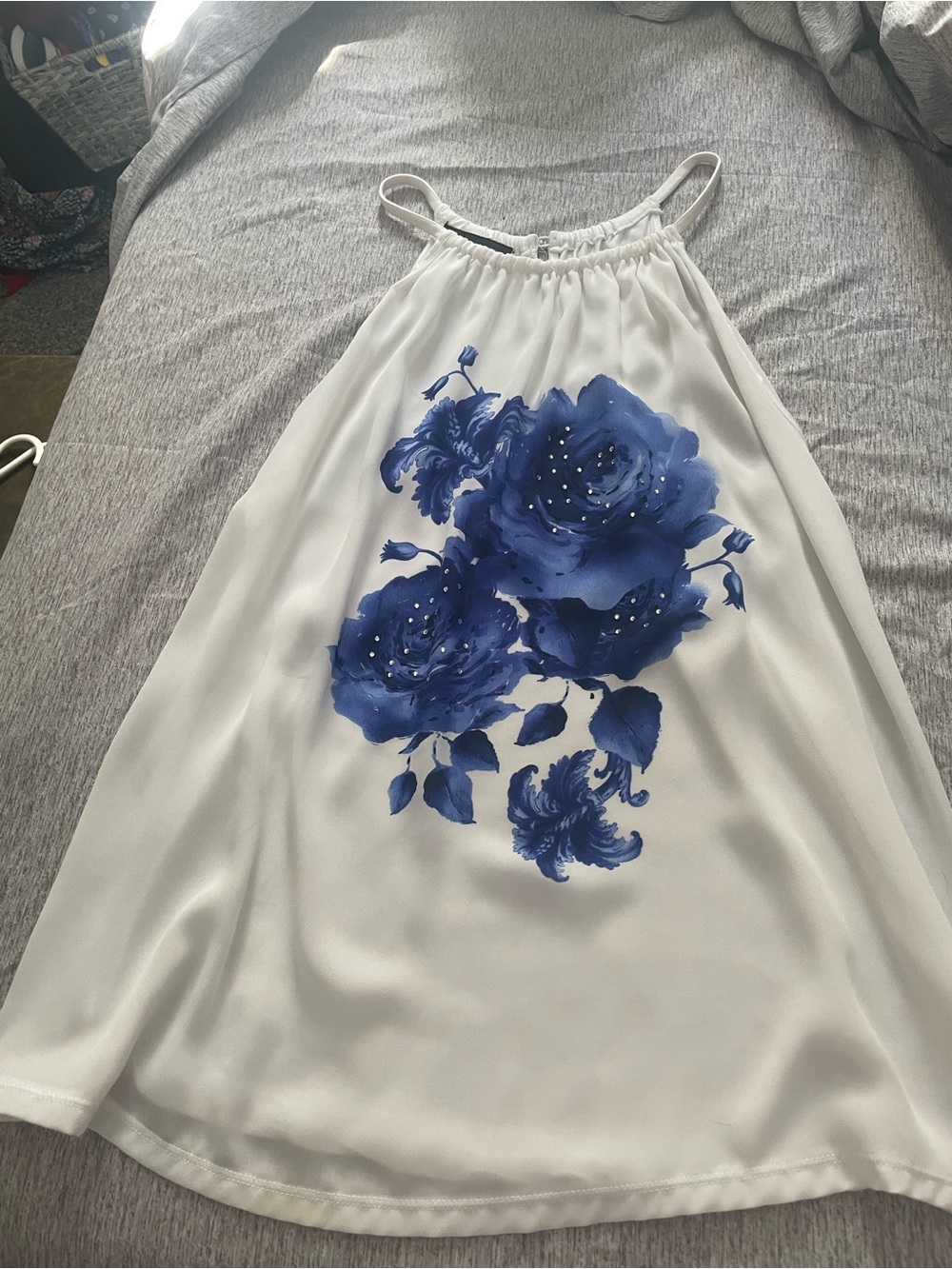 INC International Concepts White Halter Camisole with Blue Floral Print
